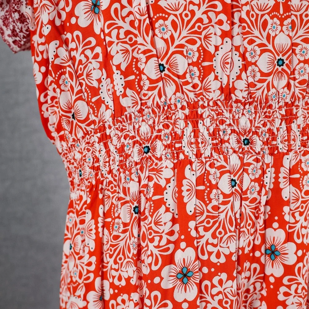 Sundance Maxi Dress Womens Good Boho Floral V-Neck Smocked Large Red China